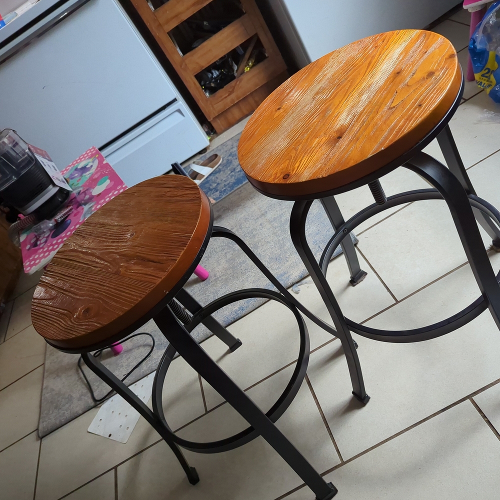 Wooden Top Bar Stools with Black Metal Legs
